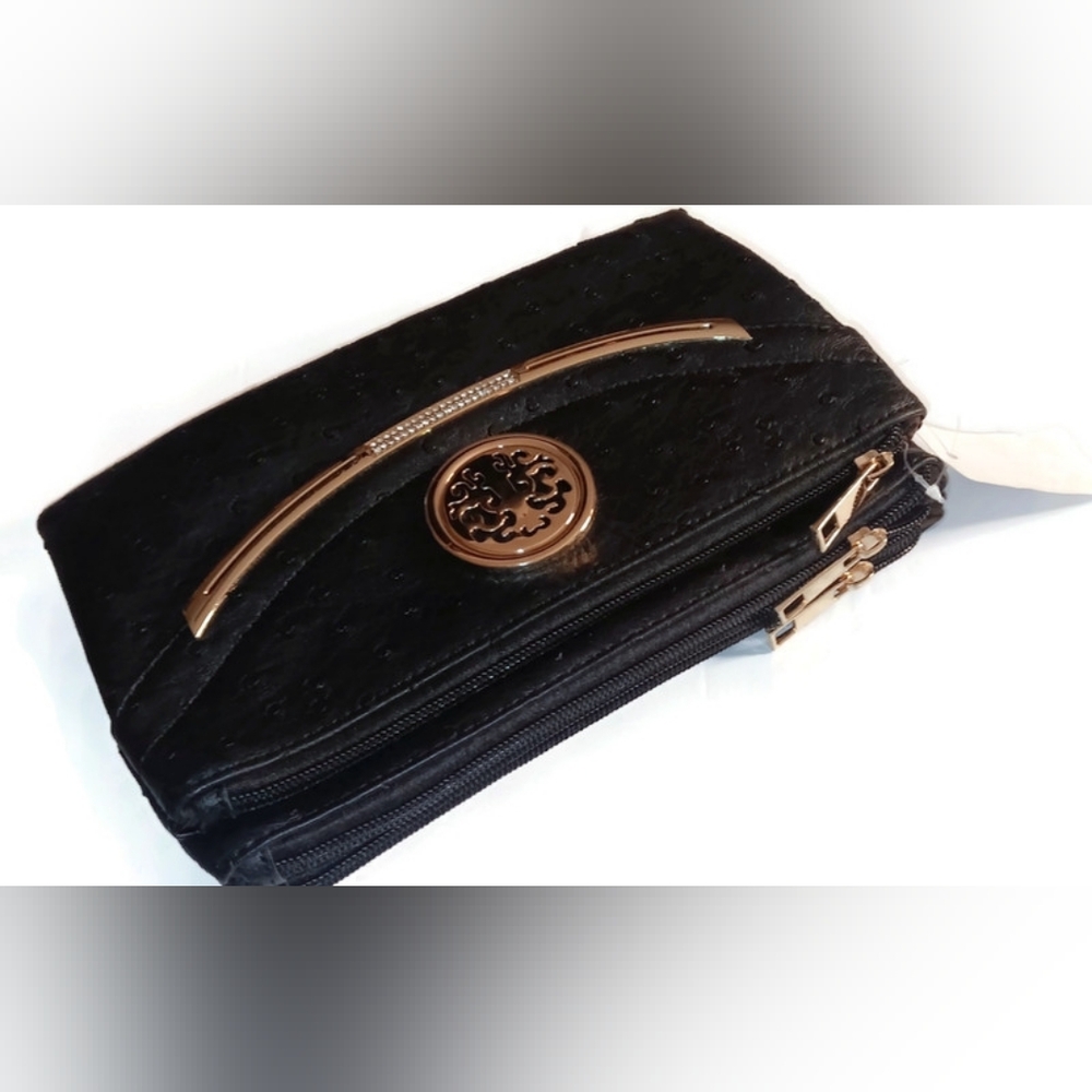 Women's Ostrich Crossbody/Wristlet Bag, Black - Picture 6 of 7